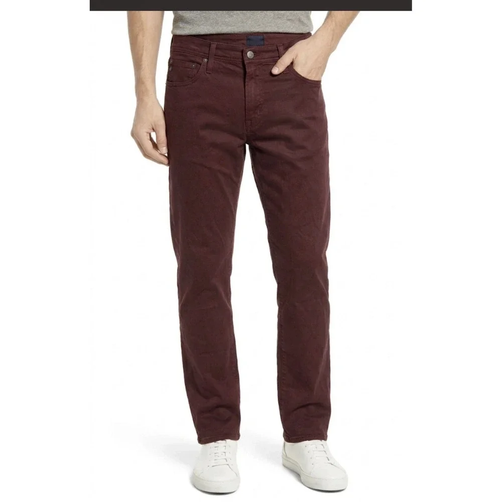 NWT AG Jeans Men The Ives Modern Athletic Straight Leg Size 33 By 32 Burgundy